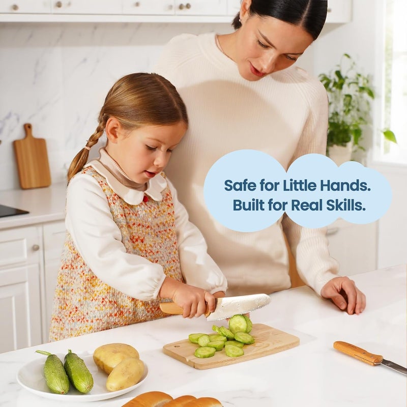 Kibbidea Kids Knife Set for Real Cooking Safe, 4pcs Kids Beginners Kitchen Knives for Cutting Chopping, Food-grade Stainless Steel Blades, Metal Children First Starter knife, BPA-free Tool (Silver) - Image 2